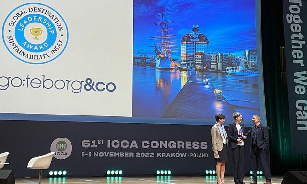 Gothenburg awarded as most sustainable destination at ICCA World Congress. Katarina Thorstensson, Goteborg & Co, receives the award; photo: Ellen Gribing