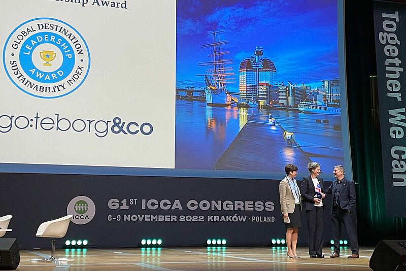 Gothenburg awarded as most sustainable destination at ICCA World Congress. Katarina Thorstensson, Goteborg & Co, receives the award; photo: Ellen Gribing