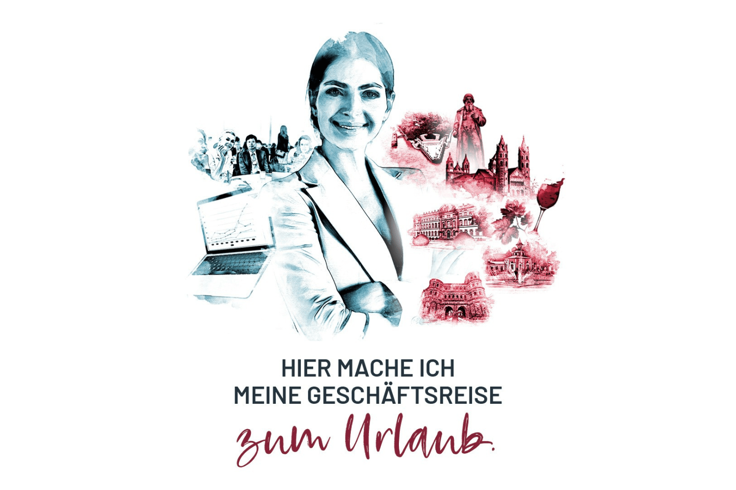Zeichnung Frau, Laptop, Sehenswürdigkeiten