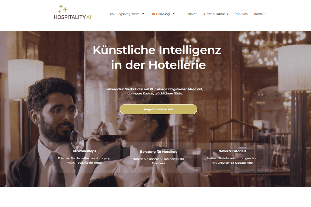 Screenshot einer Website, die Workshops zum Thmea KI anbietet