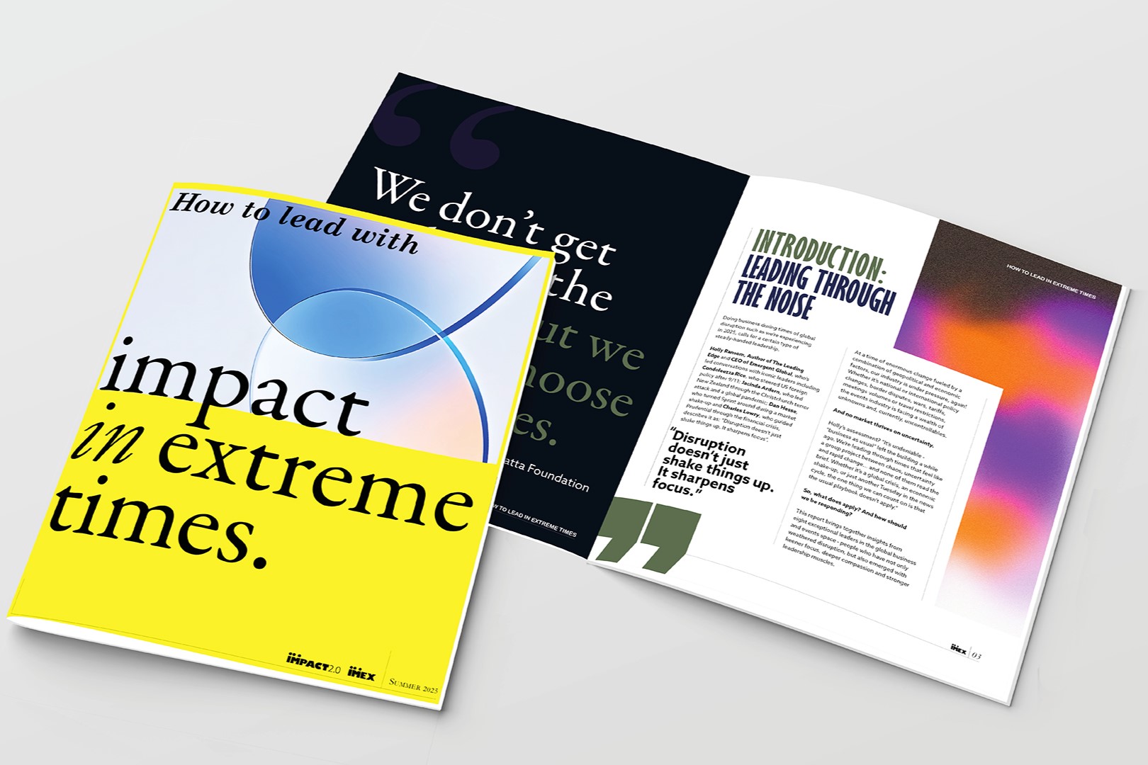 two brochures, one says !impact in extreme times"