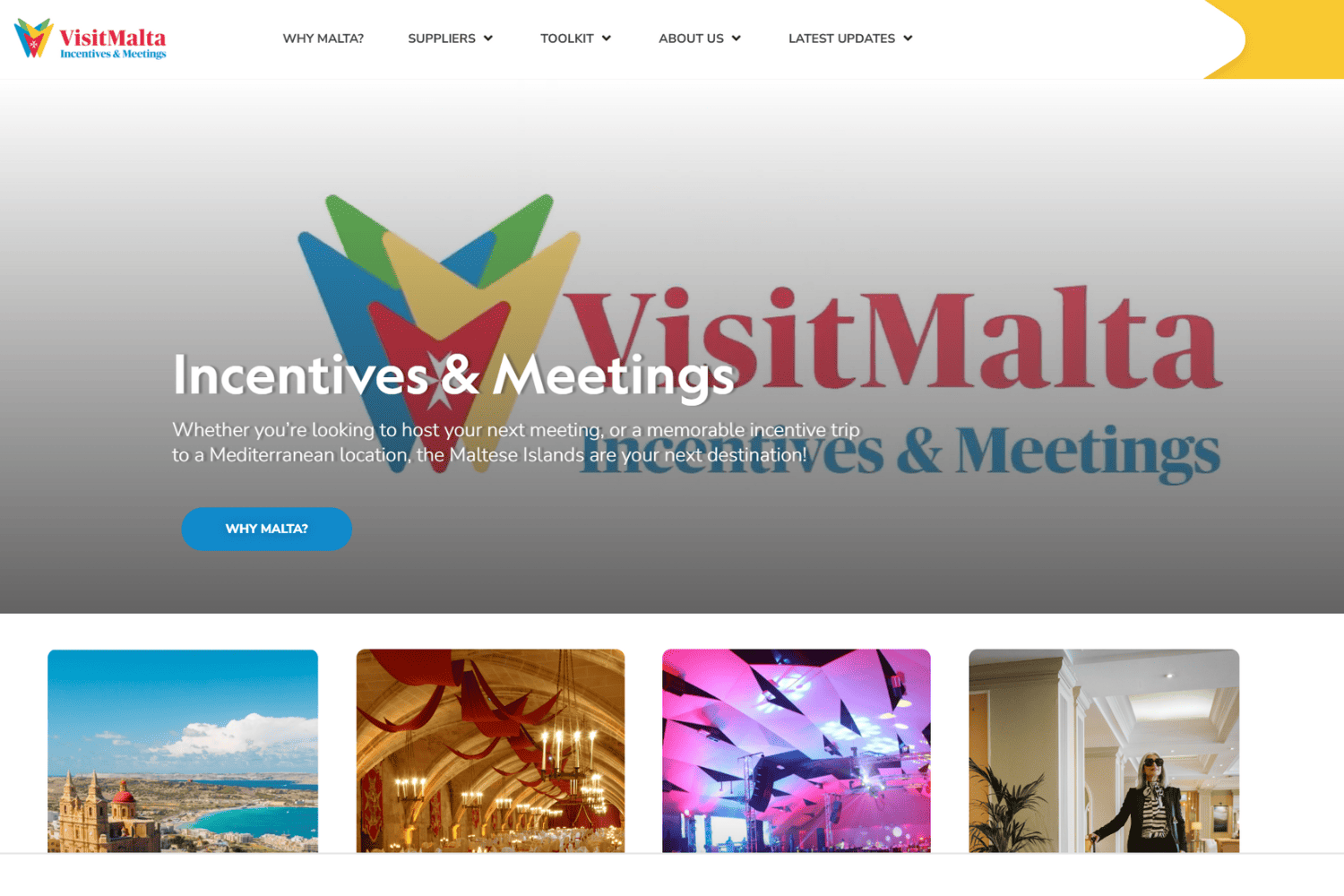 Screenshot from the new MICE-website from VisitMalta